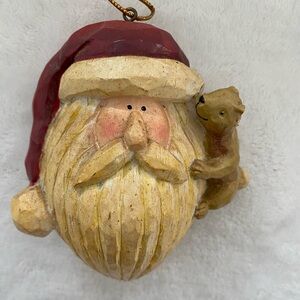 Santa Clause Head With Bear Christmas Tree Ornament Resin Sweet‎ Old World